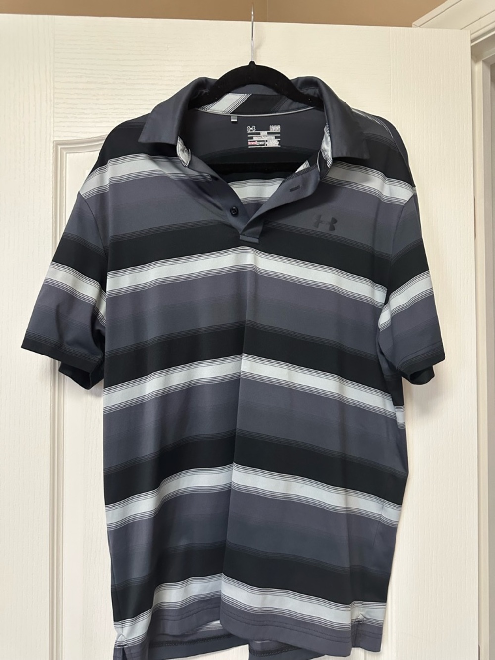 Under Armour Men’s Black and Gray Striped Performance Polo